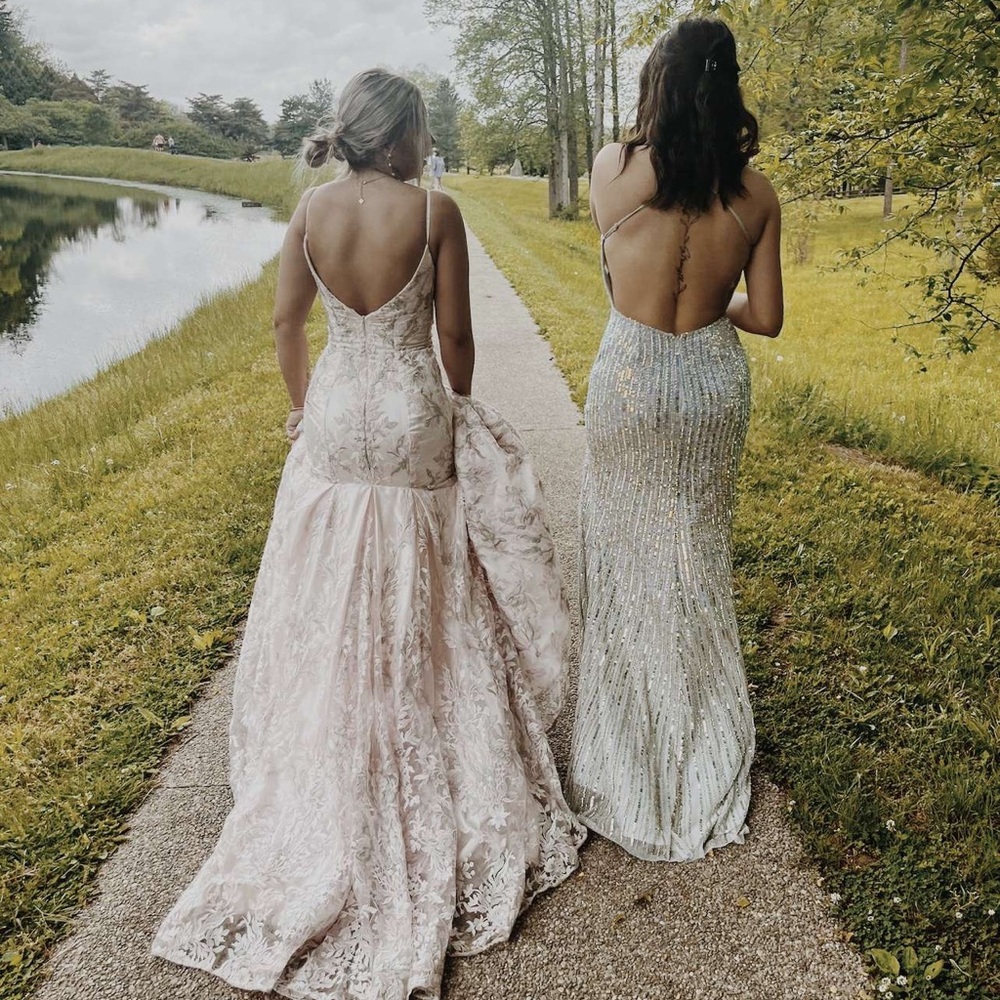 Elegant Evening Gown in Floral Baby Pink